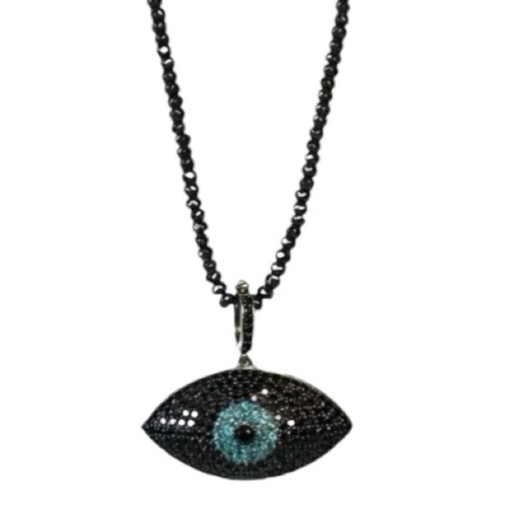Carol Brodie Sterling Silver Black Spinel Neon Apatite Evil Eye Pendant Necklace